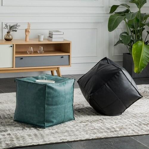 Vintage style handmade PU Leather Morocco pouf ,decoration seat cushion without core in artificial fur. removable cushion case