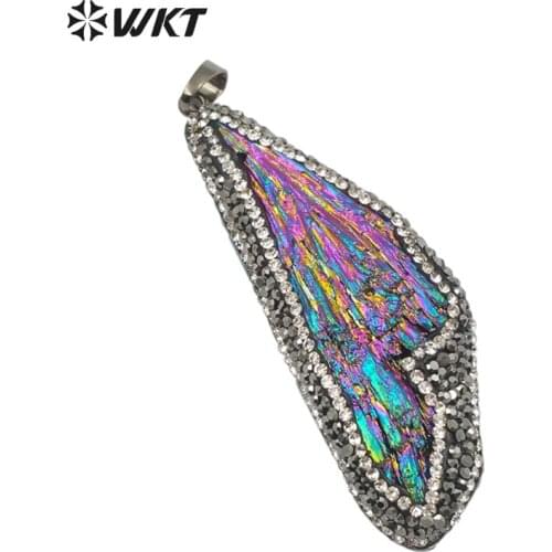 WT-NP370 Rhinestone Pave Black Crystal Beads Jewelry Colorful Titanium Black Kyanite Pendant For Women Fashion Pendant Necklace