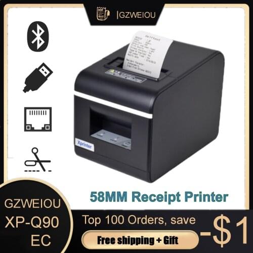 Xprinter XP-Q90EC Auto Cutter Kitchen Receipt Thermal Printer 58mm Rapidly Print Large Capacity Bluetooth Printer IOS Android