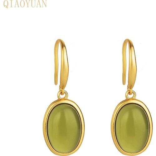 Jade earrings for women Crystal gemstone jewelry earing Emerald gem Emerald stone engagement Simple love earrings wedding