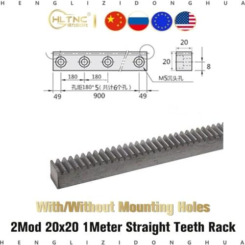 1pc 2 Mod spur Gear rack right teeth 20*20 length 1000mm 45# steel CNC parts modulus 2 M2