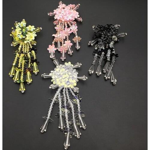 10pcs Sequins Crystal Hanging Beads Fringed Flower Patches Corsage Cloth Stickers Jewelry DIY Apparel Accessories Applique