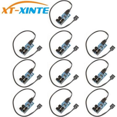 10pcs/lot XT-XINTE 1 to 2 Motherboard USB Extension Cable Adapter 9Pin USB Splitter HUB Connectors with 30cm Cable