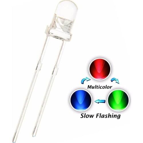 100pcs 3mm Water Clear RGB Slow Flash Round Light Emitting Diode 3 mm LED Blinking Multicolor Flicker 20mA 3V