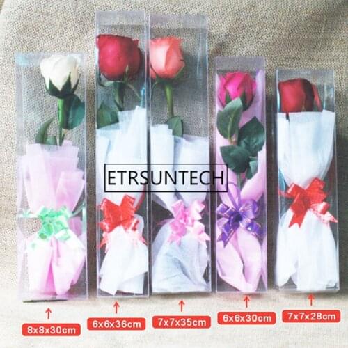 100pcs Transparent Plastic PVC Boxes for Single Rose Display Soap Flowers Packing Material Gifts for Girlfriend