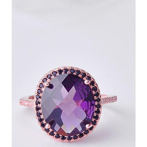 2021 New Big Purple Oval Zircon Rings For Women Men Trendy Vintage Rose Gold Hollow Wedding Jewelry Birthstone Gifts
