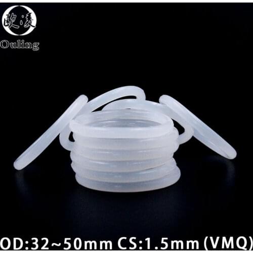 5PCS/lot White Silicon Ring Silicone/VMQ O ring 1.5mm Thickness OD32/33/34/35/38/40/44/45/50mm Rubber O-Ring Seal Gasket Ring
