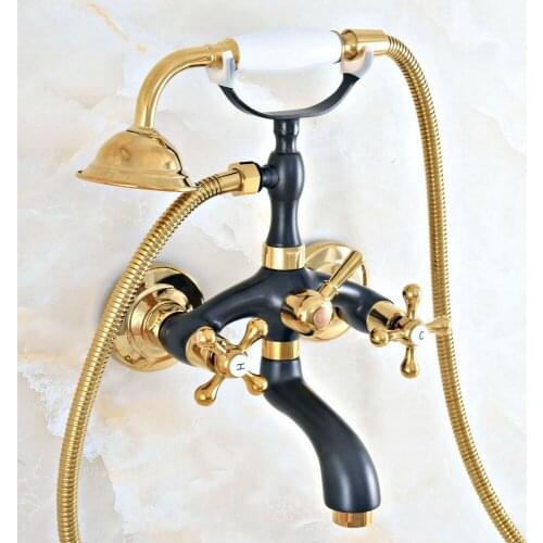 Oil Rubbed Bronze Bathtub Faucets Gold Brass Telephone Style Tub Mixer Taps Hand Shower Sprayer Double Cross Handles Kna403