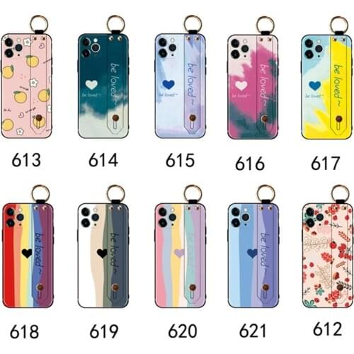 Wrist Strap Case for IPhone 12 11 Pro XS Max 12 Mini SE 2020 X XR 7 8 Plus Case Official Soft Relief Cartoon Flower Holder Cover