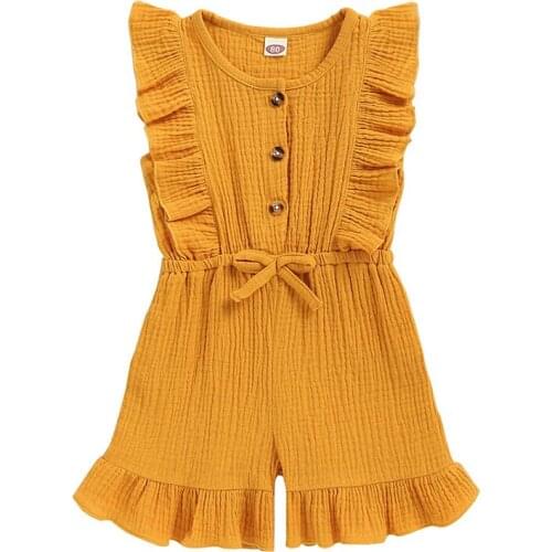 Baby Girl Summer Ruffles Rompers Infant Sleeveless Cotton Button Jumpsuit Bebe Palysuit Pink Clothes for Toddler Girls 6M 12M 2T