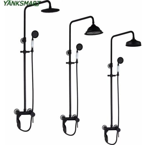 YANKSMART Retro ORB Bathtub Bathroom wall mount shower set + control valve hand sprayer 8 inch shower head