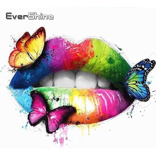 EverShine Diamond Painting Lips Picture Rhinestones DIY Diamond Embroidery Butterfly Cross Stitch Portrait Handmade Hobby Gift
