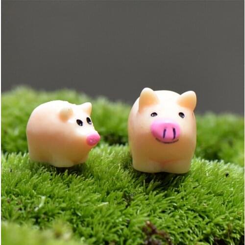 Pig Figures Mother Son Miniature Figurine for mini fairy garden Aquarium fish tank animal statue resin craft TNS013