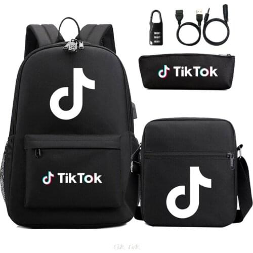 Hot Game TIK TOK 3pcs Set Backpack Student Cartoon Printed School Bag Bookbag Unisex Casual Travel Shoulder