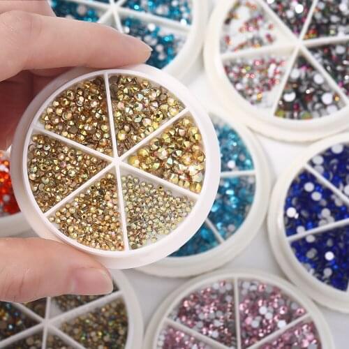 HNUIX 1Box Crystal Nail Art Rhinestone Gold Silver Clear All Color Flat Bottom Mixed Shape DIY 3D Decoration In cell pot