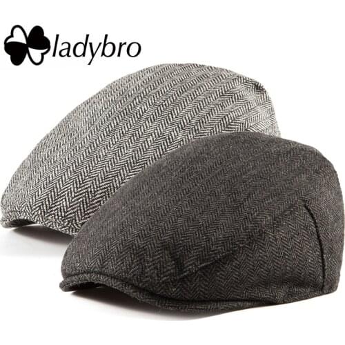 Ladybro Casual Men Newsboy Cap Irish Tweed Ivy Hat Flat Cap Autumn Winter Hat Men 30% Wool Hat Women Visor Cap Female Bone Male