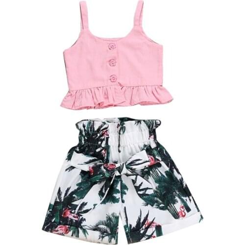 Toddler Kids Baby Girl Clothes Set Summer Sleeveless Floral Vest Crop Tops Short Pants Outfits Cotton Sleeveless Summer