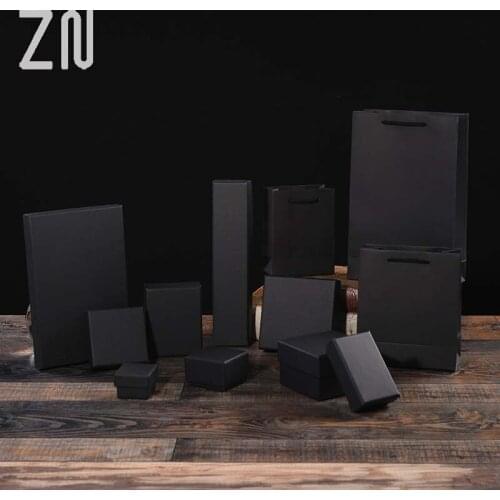 ZN Black Kraft Paper Jewelry Box For Ring Earring Necklace Packaging Box Storage Jewelry Organizer Container Box for Jewelry