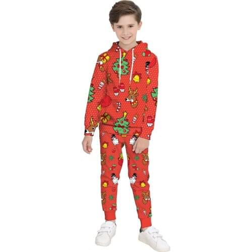 Santa claus costume Children outfit New Year Christmas Costume for boy reindeer 3D printing green hoodies sweatshirts