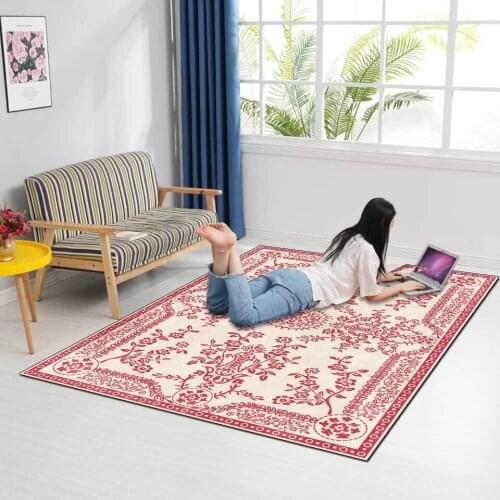 European Style Flowers Room Carpet Red Yellow Blue Green Retro Ethnic Living Room Decoration Rugs Girls Bedroom Table Floor Mat