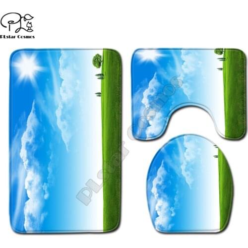 Beautiful scenery pattern Cartoon funny 3D printed Bathroom Pedestal Rug Lid Toilet Cover Bath Mat Set drop shipping