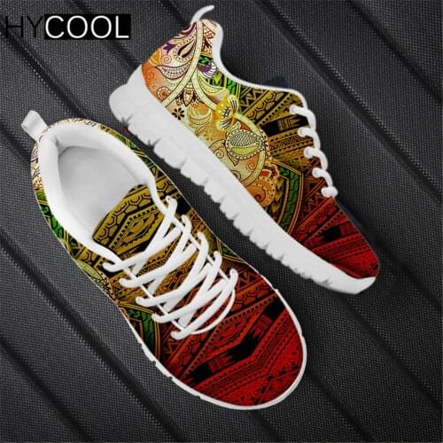 HYCOOL New Trend Couple Footwear Boho Mandala Polynesian Printing Women Men Lace Up Breathable Sport Sneakers Scarpe Donna
