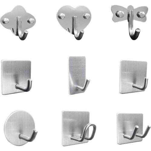 Self Adhesive Multi-Purpose Hook Stainless Steel Kitchen Bathroom Wall Door Hook Key Rack Bag Towel Hanger Black Silver Holder