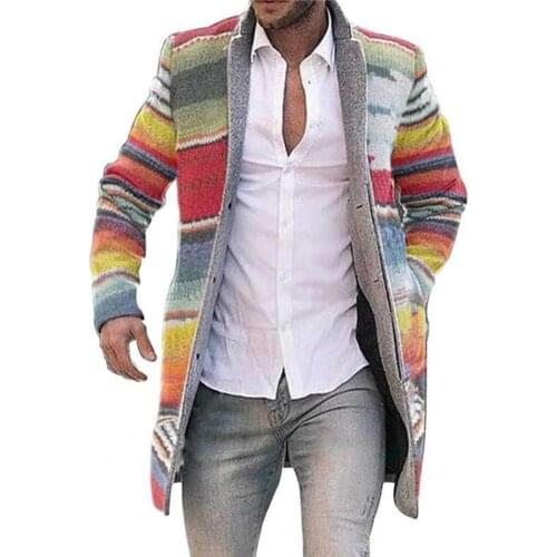 2021 New Autumn Men Jackets Color Stripe Coat Thick Warm Single-breasted Long Sleeve Jacket Work Knitted Winter Jacket 4XL