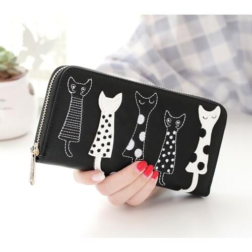 2020 New fashion Women Wallets female cards holder cute cartoon cats leather wallet coin purses girls clutch Long zipper Wallet