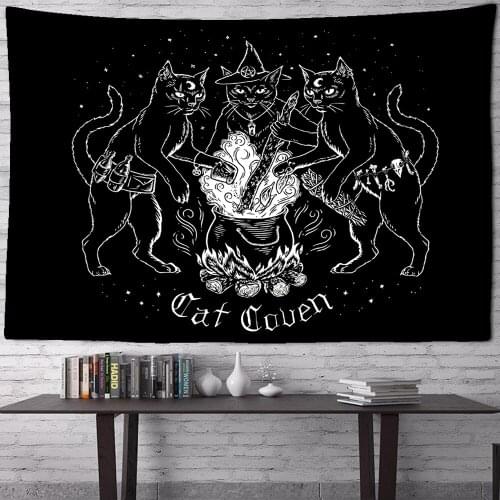 Dark Cat Pattern Tapestry Wall Hanging Bohemian Hippie TAPIZ Witchcraft Bedspread Bedroom Home Decor