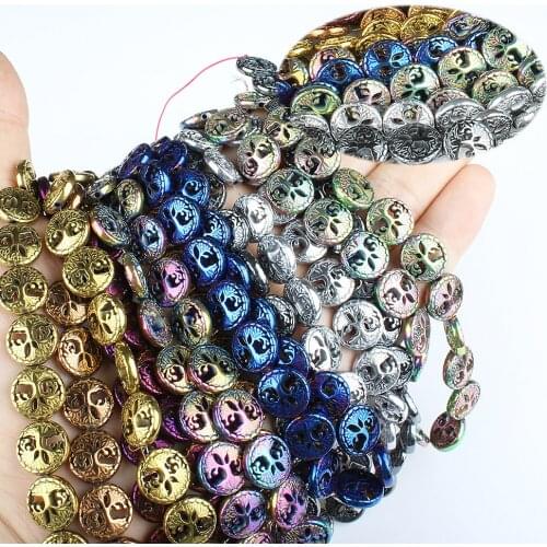Natural stone Hematite color electroplating carved tree beads Jewelry making DIY necklace Bracelet Earrings Jewelry accessories