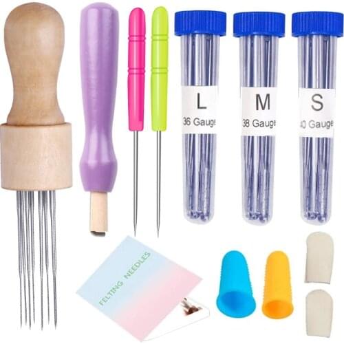 Nonvor 43 Pcs Wool Felting DIY Felting Sewing Needles Tools Kit Fabric Materials Handcraft with Wood Handle Awl and Instruction