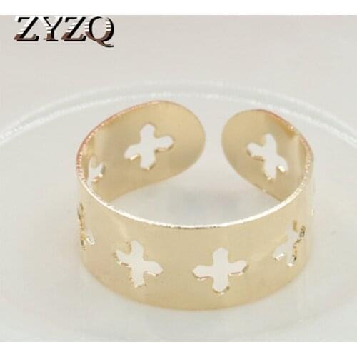 ZYZQ New Trendy Geometric Open Rings Personality Hollow Out Star Cross Shaped Design Adjustable Jewelry Rings Wholesale Lots