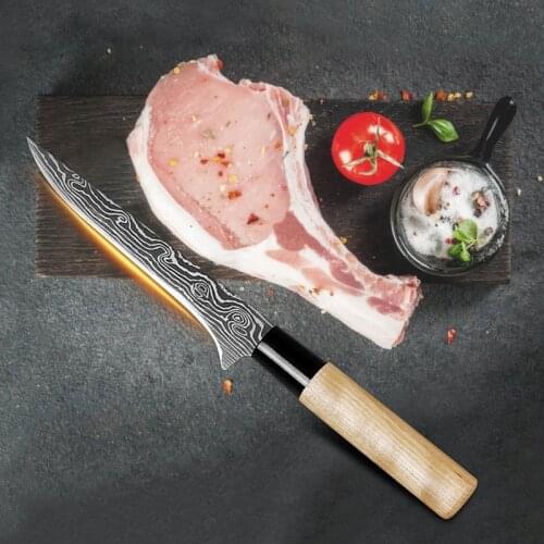 Knife for Boning Meat Laser Damascus Fish Filleting Knife Stainless Steel Kitchen Knife for Fruit Vegetable Butcher Knife