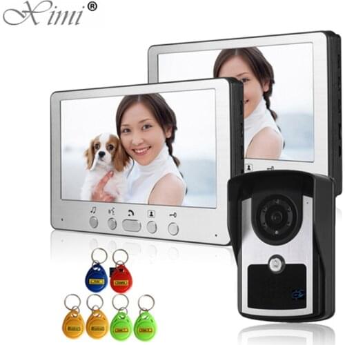 One Camera Two Monitors Smart Card Reader 125KHZ RFID Access Control 7inch Color Screen Video Door Phone Wired Video Intercom