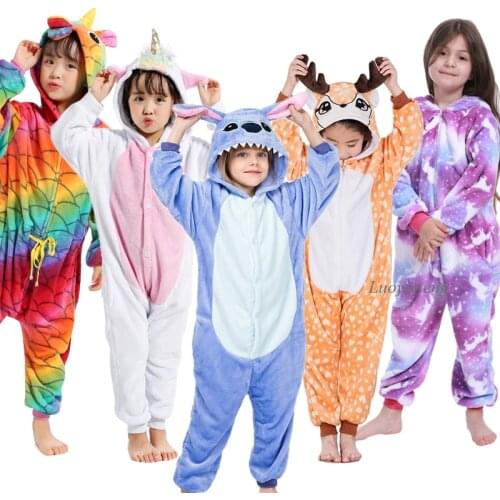 Pajama Boy Girls Unicorn Pijamas Winter Children Christmas Kugurumi Animal Cosplay Stitch Onesie Sleepwear Kids Pyjamas