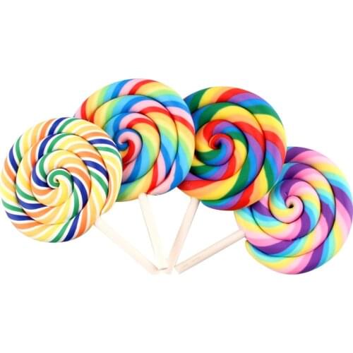 2Pcs Big Size Rainbow Lollipop Polymer Clay Candy Figurines DIY Craft Kids Gift Toys Party Home Decoration Accessories Materials