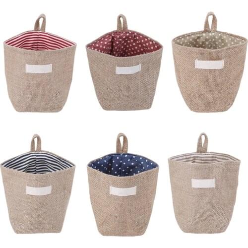 Simple Large Capacity Women Cosmetic Box Jute Cotton Linen Sundries Basket Cosmetic Bag Wall Hanging Bags For Women