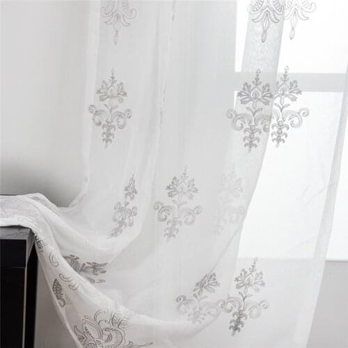 YokiSTG European Embroidered Voile Sheer Curtains Tulle For Living Room Bedroom Window Treatment Drape For Kitchen Home Decor
