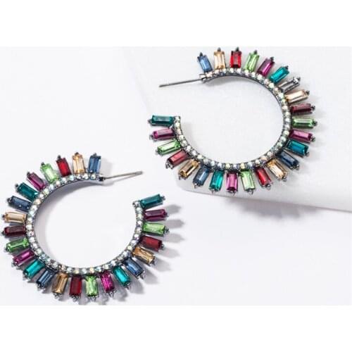 Earings Fashion Jewelry 2019 European Creative C-shaped Rhinestone Radial Crystal Womens Simple Personality Popular Earrings