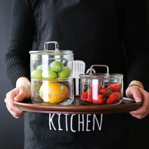 Glass Jars Salad Bowl With Lids Transparent Heat-Resistant Stackable Box Cereal Container Dispenser Cake Fruit Kitchen Organizer
