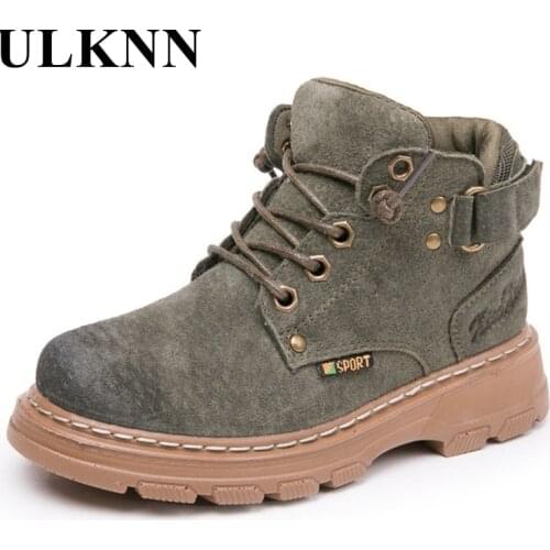 ULKNN 2021 Children Martin Boots New Style Autumn Winter Leather Casual Shoes Girls Boys Fashion Parent-child Shoes Anti Slip