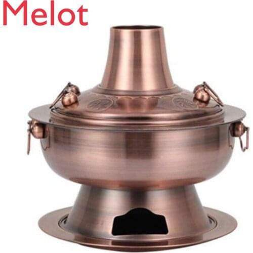 Thickened Hot Pot Imitation Red Copper Stainless Steel Mandarin Duck Hot Pot Old Beijing Copper Pot Retro Old Charcoal Hot Pot