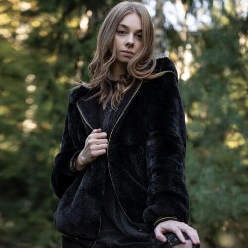 Delightful Hooded Fur Coat Women Real Rex Rabbit Fur Jacket 2021 New Fashion Warm Overcoat In Black Fur Outwear