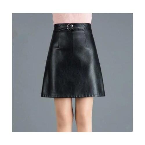 2019 Women Slim Pu Leather Skirts S/5Xl Black Slim Large Size Leather Skirt Casual Mini Saias Female Leather Skirt Saias K982