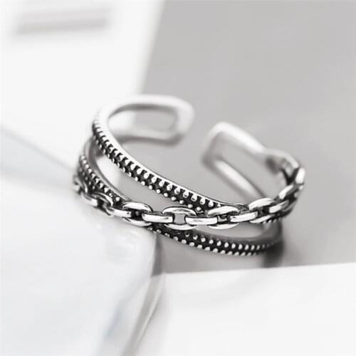 Sole Memory Retro Mini Chain Creative 925 Sterling Silver Female Resizable Opening Rings SRI939