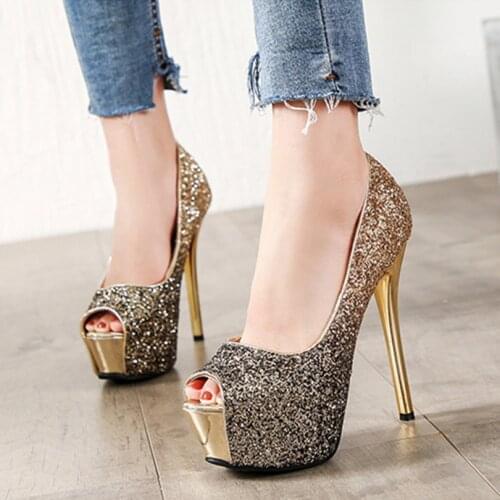 2021 Summer Women Pumps Thick Platform Ladies Dress Shoes Blingbling Sexy Womans Club Shoes Party High Heels Female office Heels