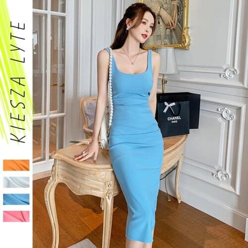 Women Party Dress 2021 Summer Bodycon Slim Square Neck Sexy & Club Color Dresses Vestido de mujer