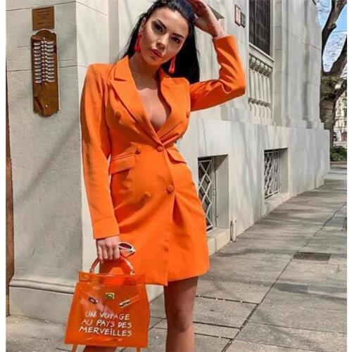 Orange Blazer Suit 2021 Office Lady Mid Length Single Button Casual Commute Blazer Suits Women Elegant Business Formal Clothing