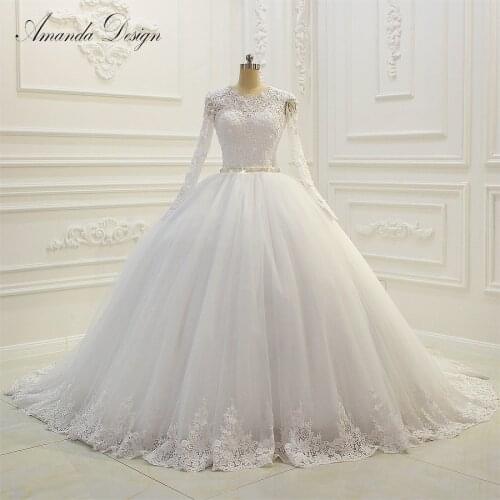 Charming Long Sleeve Ball Gown Lace Wedding Dresses Amanda Novias Real